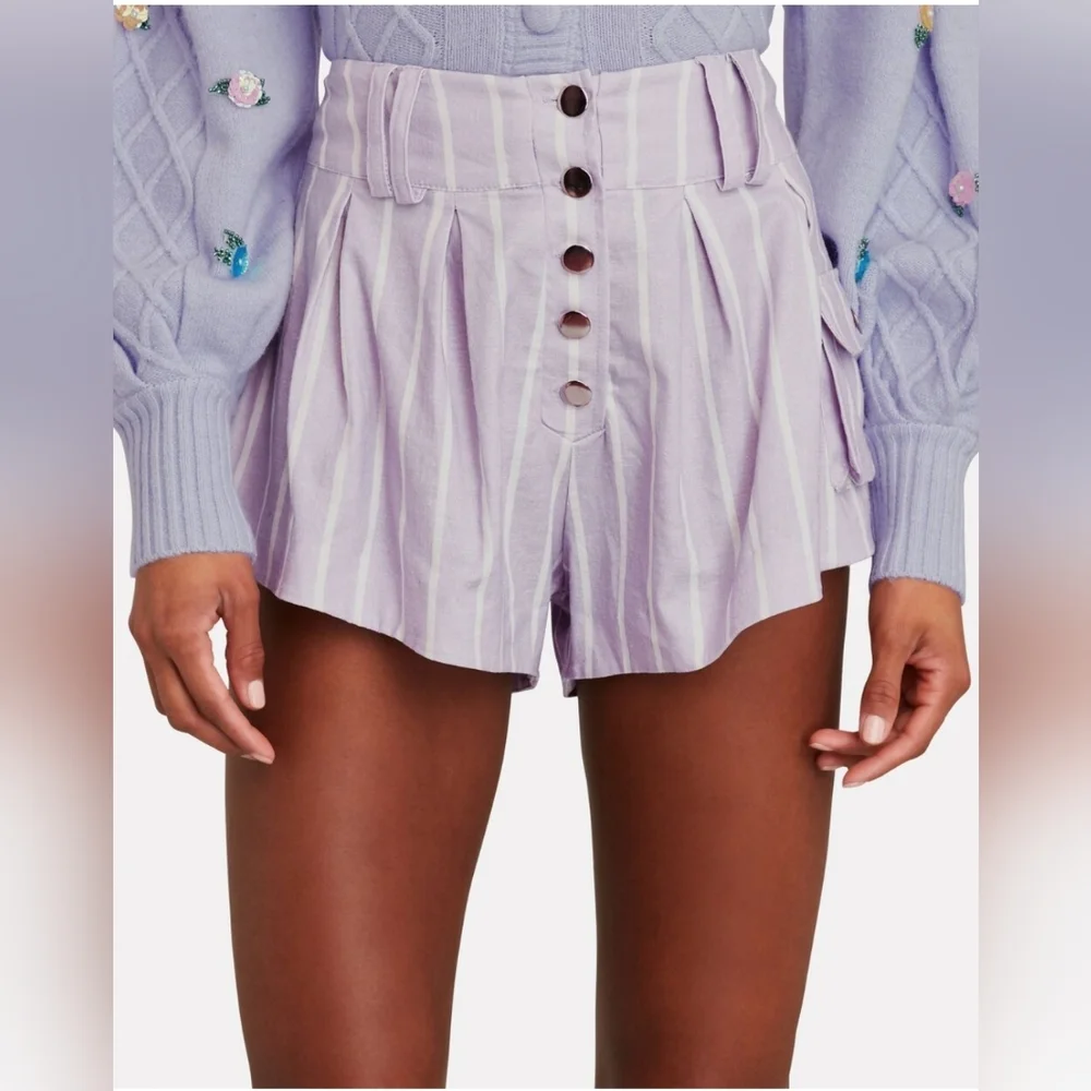 FOR LOVE & LEMONS Gia Striped Cargo Shorts Purple White Womens size Large - Picture 2 of 4
